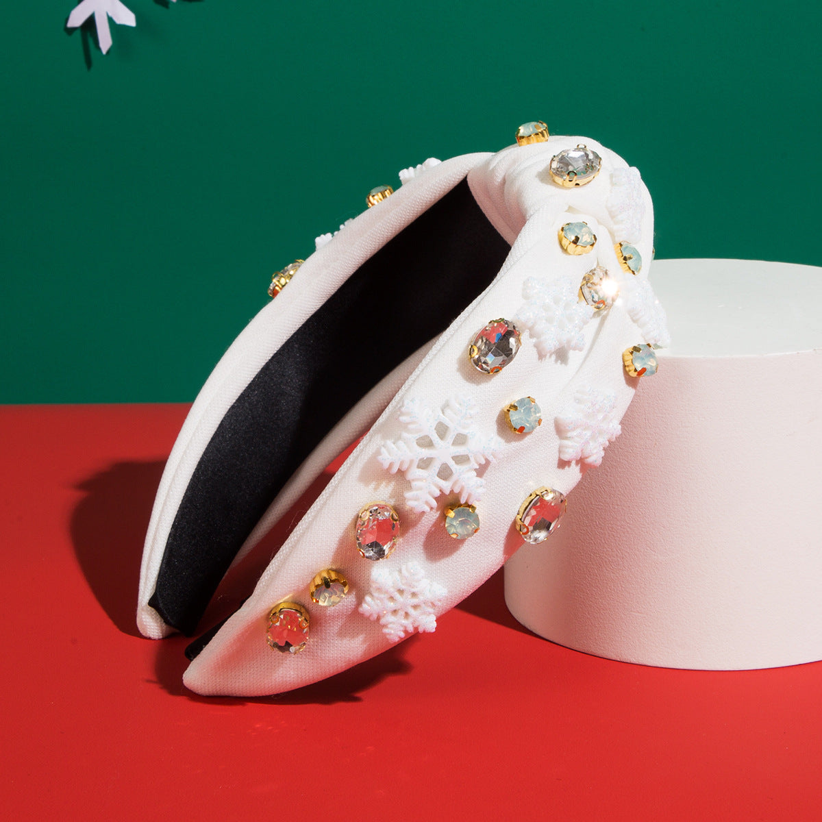 Wholesale The New Christmas Snowflake Fabric for Autumn and Winter Is Set with Diamonds and Wide-brimmed Headbands